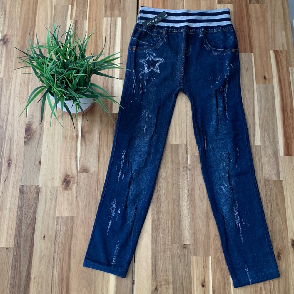 $20/2 Stylish Comfy Jeans Leggings Distressed Look print with star